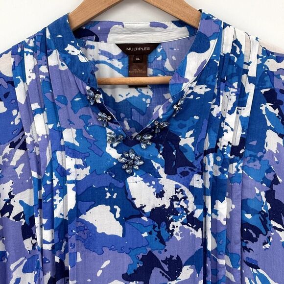 Multiples Abstract Embellished Collar Tunic Womens XL Purple Blue White Artsy - Picture 3 of 7